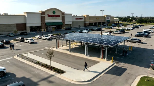 Battery energy storage system supporting a shopping mall and retail complex with peak load management and backup power.
